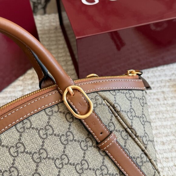 💖 GUCCI 💖 GG Canvas Mini Top Handle Bag Brown Leather Trim Gold Hardware - Picture 2 of 9